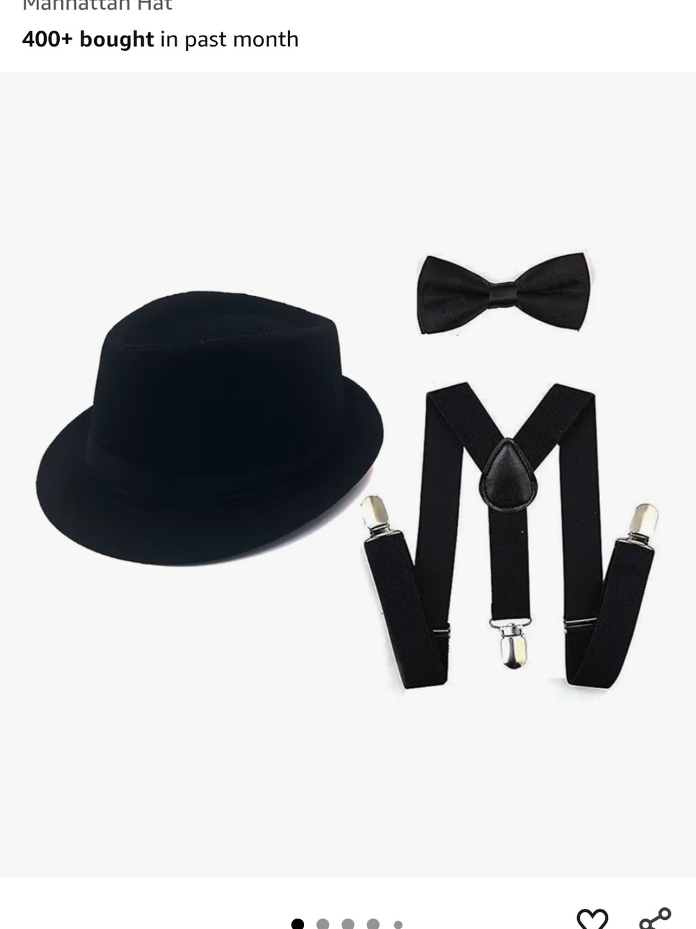 Black Fedora Hat, Bow Tie & Suspenders Set